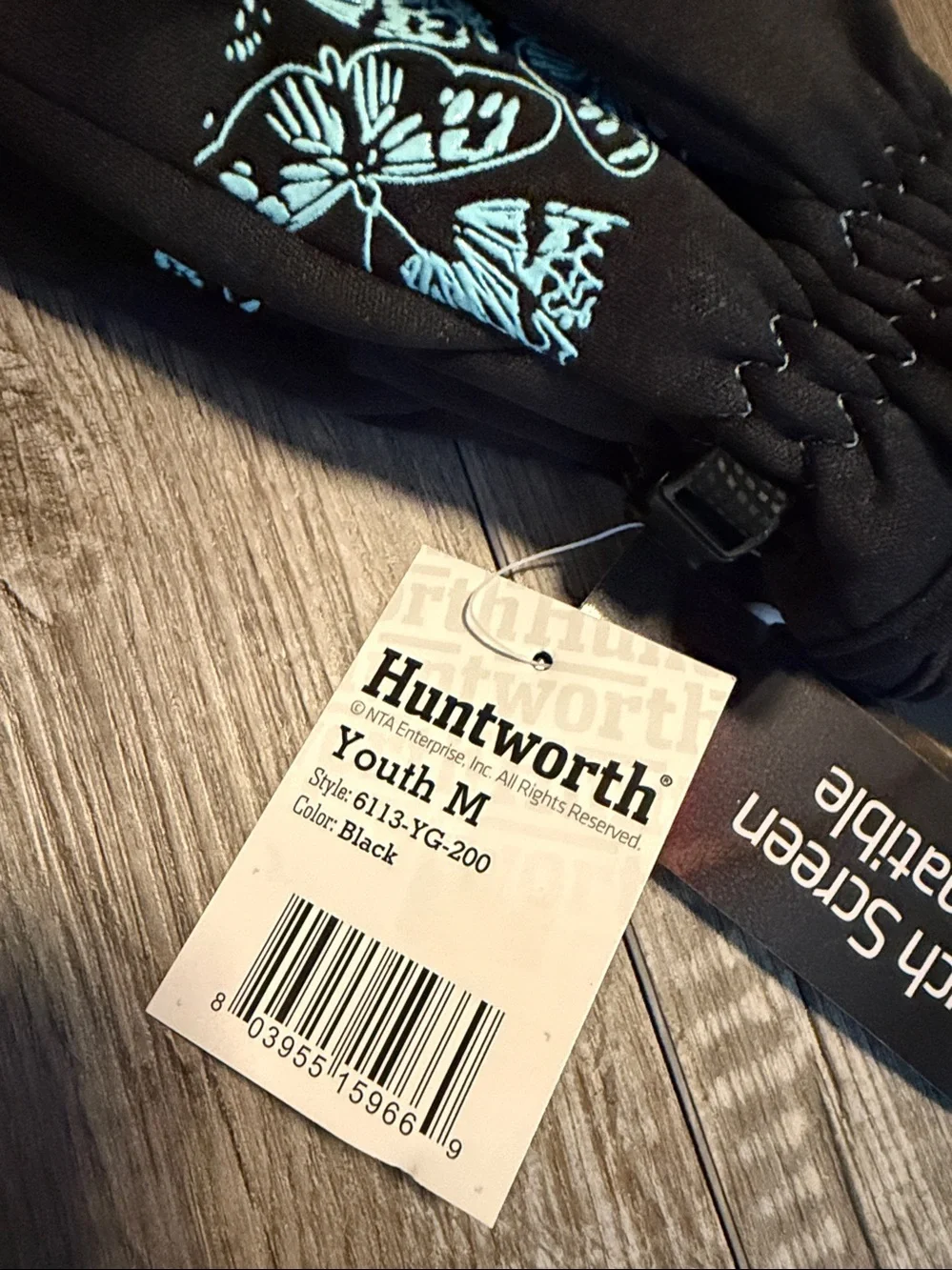 Huntworth Youth Black Mittens with Light Blue Accent